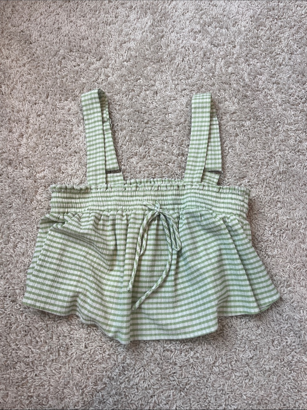 Zara Light Green and White Striped Drawstring Crop Top
